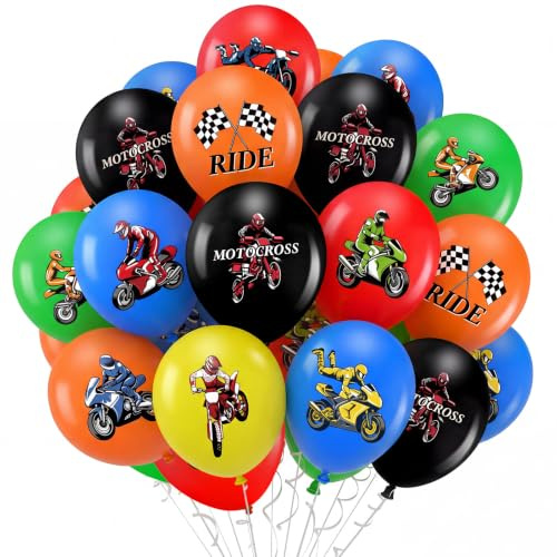Aoriher 36 Decorazioni per Feste in Dirt Bike Palloncini Bandiera a Scacchi per Compleanno di Motocross per Ragazza Ragazzo Forniture per Feste da Corsa Sportiva, 12 Pollici