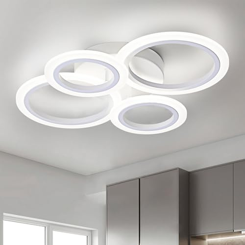 TEMINBU Modern LED Ceiling Light, White 4 Rings Flush Mount Ceiling Light, 4000K Lighting Fixture Ceiling Lamp for Kitchen, Bedroom, Living Room, Laundry Room
