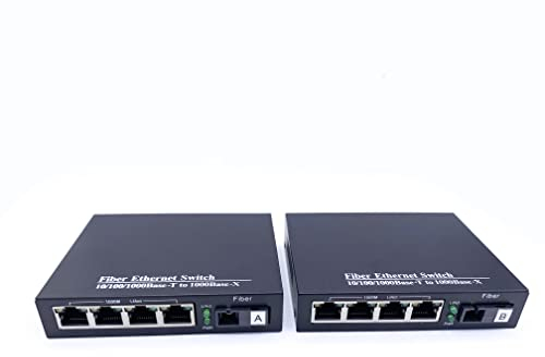 Elfcam® - Ethernet-Faser-Konverter, ausgestattet mit 1,25 G SFP (Mini-GBIC) mit Glasfaser, SC Monomode, Ports, bis zu Einer Entfernung von 20 km, 4 RJ45-Ports