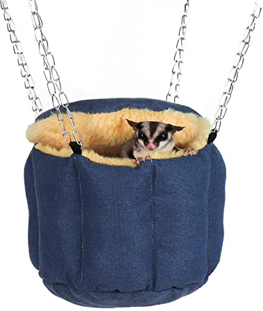 Sugar Glider Pouch, Ratte Hängebett, Streifenhörnchen Warmes Bett, Rattenkäfig Zubehör, Syrisches Hamster Habitat Mini Haus, Spielen und Schlafen (Blau)