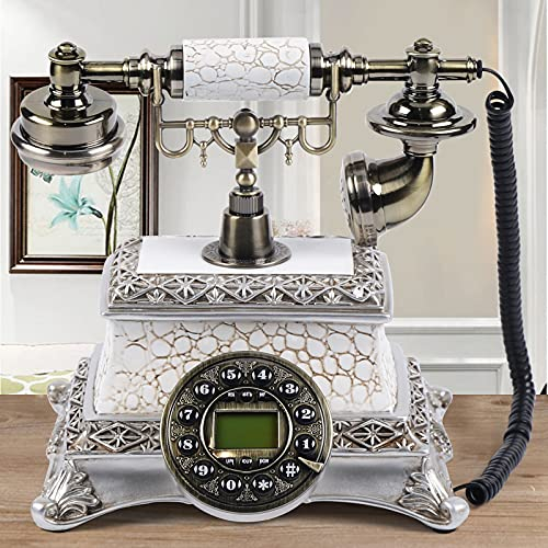 Retro Telefon, Weiß Wählscheibentelefon Retro Festnetztelefon Nostalgie Telefon, Tischtelefon Dekoration Harz Und Metall, für Wohnzimmer Schlafzimmer Office Hotel
