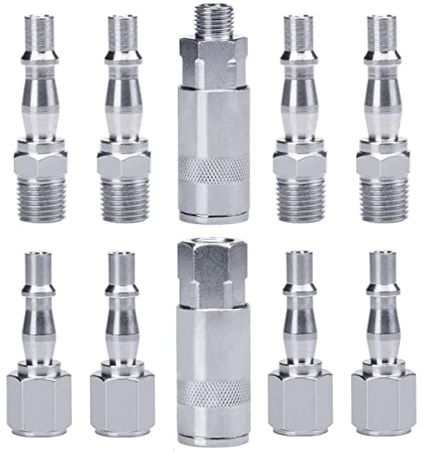 Profiwoab 10 Pcs 1/4 Bsp Airline Fittings, 1/4 Inch Air Compressor Fittings Couplings Connector Quick Release Male Female Air Hose Fittings