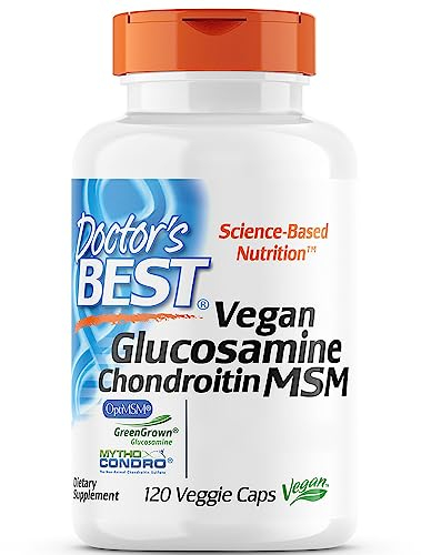 Doctor's Best, Vegan Glucosamine Chondroitin MSM, Altamente Dosato, 120 Capsule vegane, Testato in Laboratorio, Senza Glutine, Vegetariano, Senza Soia, Non OGM
