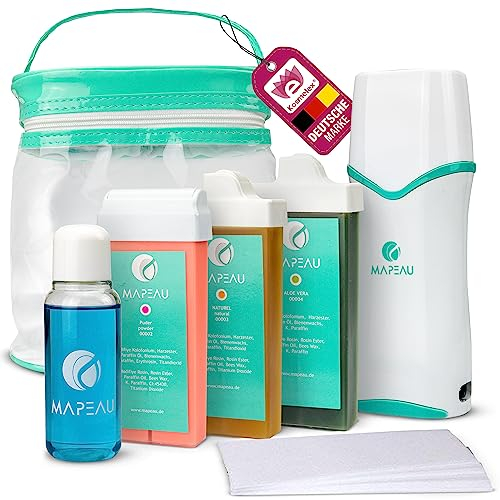 Waxing Set Kosmetex Wachsset, Patronenerhitzer, 3x Wachspatronen, After Öl, Vliesstreifen, 7-tlg Wachspatronenset
