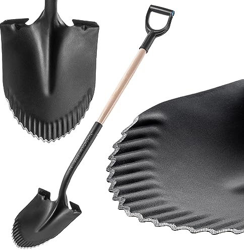 KADAX Drainierspaten, Spitze Schaufel mit D-Griff und Stiel, leichte Drainageschaufel mit Zinken, Ergonomischer Gartenspaten, Kanalspatens zum Löchergraben (130x23.5cm)