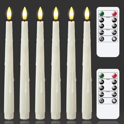 Zevanor Flammenlose elfenbeinfarbene Remote 2 cm x 24,5 cm LED-Kerzen mit Timerfunktion und tropfendem Wachs, Kunststoff-Packung mit 6 batteriebetriebenen flackernden hohen Fensterkerzen