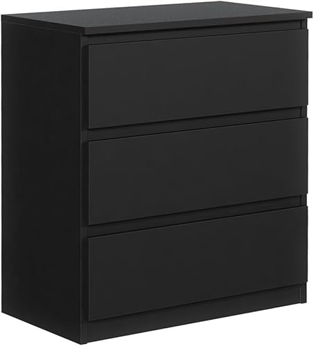 MebLocker Kommode 70 cm, 3 Schubladen, Schwarz | Sideboard, Wohnzimmer Flur Schlafzimmer, Moderne Schlafzimmermöbel, Kommodenschrank 70x78,5x39,5 cm