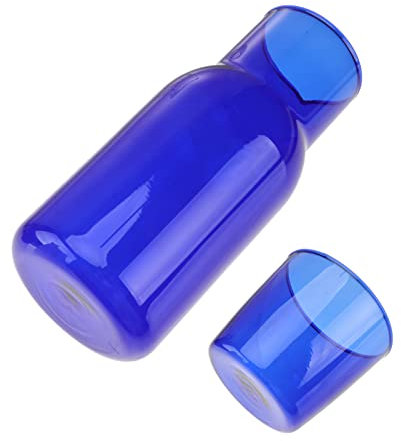 CIYODO Blue Glass Bottles Water Cup Set, High Borosilicate Glass, Large Capacity, Heat Resistant, Practical for Home Use and Serving Cold Beverages, Bottle Cup
