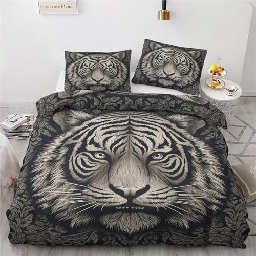 Bettwäsche 140x200 Bettbezug Winter Bettwäsche-Sets Tiger 3D Muster Weich Baby bettwäsche Set Hypoallergen Kinder bettwäsche mit 2 Kissenbezüge 80x80 cm
