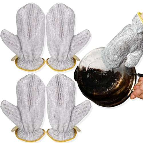 Realand 2 Paar Geschirrhandschuhe, Schwamm, Spülbürste, kratzfrei, Küchenschwamm, wasserdicht, zum Reinigen von Geschirr