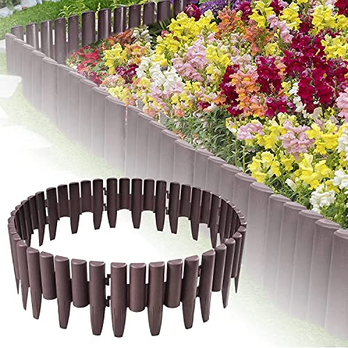 XMTECH Rasenkante Beetumrandung Kunststoff Holzoptik 8,4m Braun 30 Stück | Große Flächen gestalten, flexible Elemente verbinden, klare Gartenstruktur schaffen, für Beete und Wege geeignet