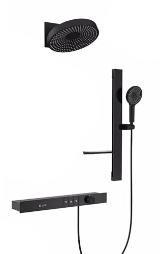 Duschsystem mit Duschkopf und Handbrause, Regendusche mit Armatur, Duschpaneel mit Thermostat mit 2 Funktionen(Black)