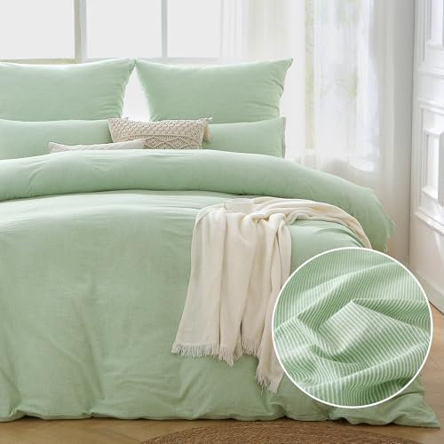 ATsense Bettwäsche 155x220 Baumwolle Gestreift - 2teilig Bettwäsche-Sets Hellgrün, Öko-Tex Zertifiziert Hypoallergen Atmungsaktiv, 1 Bettbezug 155x220 und 1 Kissenbezüge 80x80