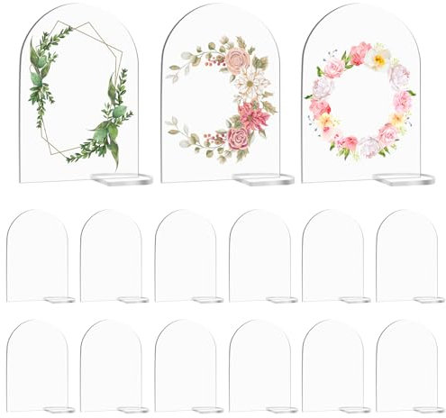 Pack of 15 Transparent Arch Acrylic Sign, Wedding Table Numbers with 15 Stands, Acrylic Clear Arch Place Card, Acrylic Plate Transparent for Weddings, Party, Meetings, Office
