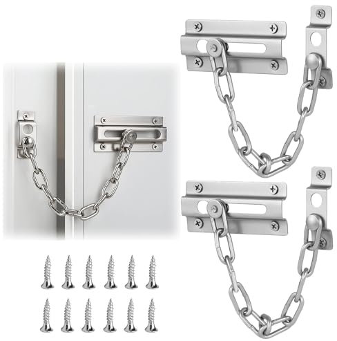 2 Pcs Door Chain, Door Lock, Door Chains for Front Door, Internal Door Lock, Door Chain Lock for Child Proof Latch Lock, Additional Privacy and Security for Home(Silver)