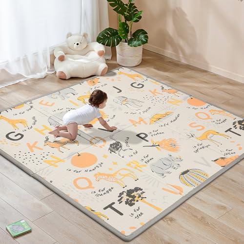 Sour Lemon 120x120cm Folding Wildlife Mat, Thick Padded Baby Crawl Mat, Baby Play Mat, Foldable Kids Playmat, Large Baby Activity Play Mat, Non-Slip, Waterproof, Double-Sided Playpen Mat