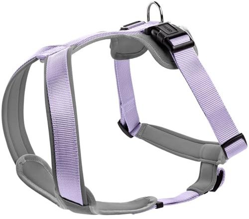 HUNTER Neopren Hundegeschirr | strapazierfähiges Nylon, mit weichem Neopren gepolstert, reflektierendes Material, Farbe: Lavendel/Grau, Größe S