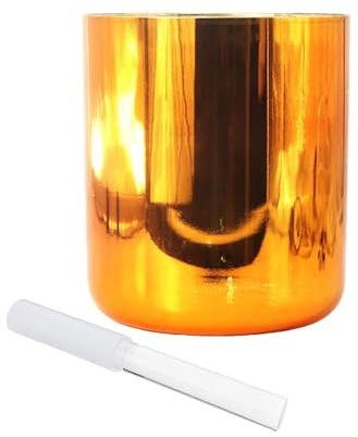Ciotola di cristallo Alchemy da 8 pollici placcata arancione, ciotola dei chakra, ciotola sonora, regalo for meditazione yoga e guarigione sonora, con percussore acrilico gratuito e anello di tenuta(E