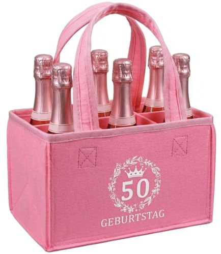 Geschenk 50 Geburtstag Frau, lustige 50. Geschenke für Frauen | Geburtstagsgeschenke für Frauen, Mama Ehefrau Freundin Geschenk, Flaschentasche - Filztasche für 6 Flaschen