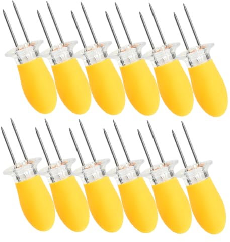 HANABASS 12pezzi Forchette Inossidabile Per Mais Supporti Compatti Per Barbaco e Picnic Accessorio Multiuso Per Spiedini Di Mais Frutta e Verdura Facile Da Trasportare e Usare