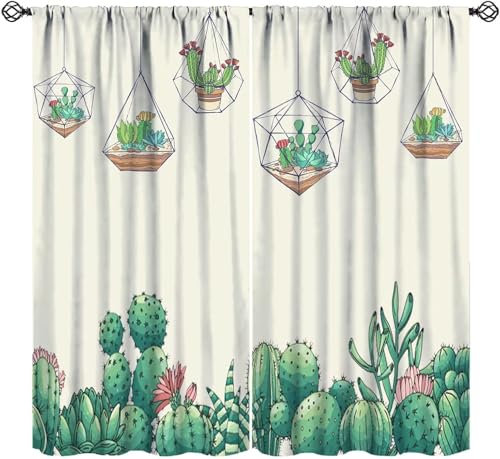 Vorhang Kinderzimmer Pflanzen Kinder Vorhänge Mit Ösen Polyester Gardinen Thermovorhang Blickdicht Ösenschal Kindergardinen 140X160 cm (B + H) Für Wohnzimmer,2Er Set-508485624