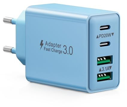 USB C Ladegerät, 40W 4 Ports USBC Stecker Mehrfach Schnellladegerät Typ Ladestecker mit PD Adapter+QC Ladegerät für iPhone 17 16 15 14 13 Pro Max Plus 12 11, iPad, Samsung Galaxy, Handys Fast Charger