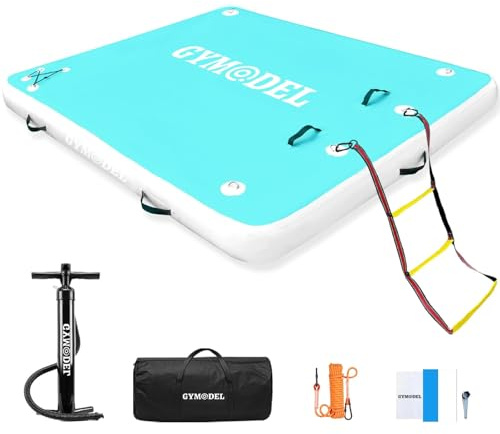 Inflatable Floating Dock, 6/8/10ft Swim Platform Floating Dock for Lakes, Non-Slip Air Dock Platform for Adults, Air Dock Platform with Detachable Ladder&Portable Carrying Bag, for Pool Beach Ocean
