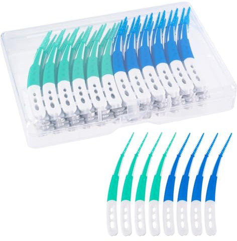 84 Pièces Brossettes Interdentaire,Fil Dentaire Bâtonnets de Nettoyage,Cure Dent Forme Incurvée Brosse Dentaire Portable avec Couvercle,Soft Silicone Brosse à Dents pour Nettoyer et Masser la Bouche