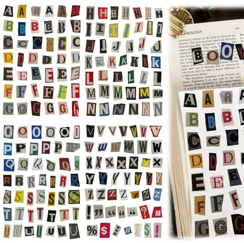 4 Blätter Selbstklebende Buchstaben Aufkleber, 181 Stück, Retro Buchstaben Aufkleber, Scrapbook Stickers, Dekorative Aufkleber, zum Aufkleben Journaling Scrapbooking Fotoalbum