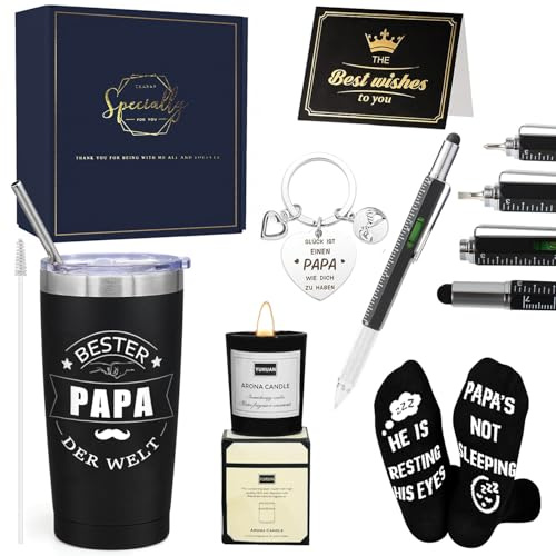XM-mengpanwei Vatertagsgeschenk Geschenke für Papa, Thermobecher für Papa Geschenk Geburtstag,Lustige Thermobecher Duftkerze Geschenk Vatertag,Geschenke zum Vatertag von Tochter Sohn