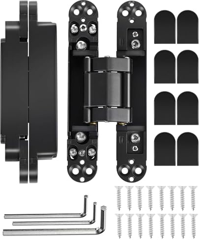 TINMAGI 15 cm Türscharniere, Verdecktes Scharnier für Eingangstüren, Scharniere Schwerlast Zinklegierung 180 Grad Schwingscharnier, 3-fach Verstellbar Stoßscharnier Türband, 2 Stück Schwarz