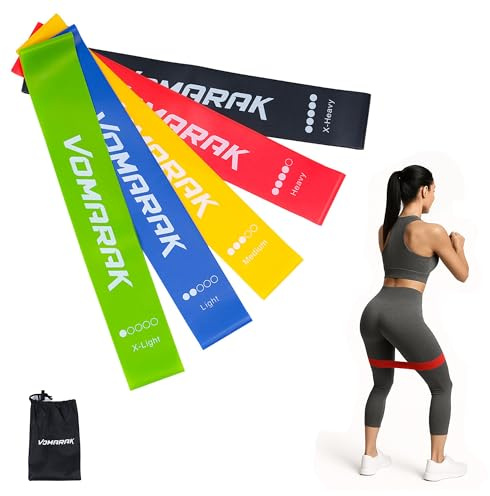 VOMARAK Resistance Bands Set of 5, Exercise Band, Pilates Equipment for Home Gym, Elastic Bands for Women & Men, Arm Bands, Workout Equipment, Fitness Accessories for Home Use