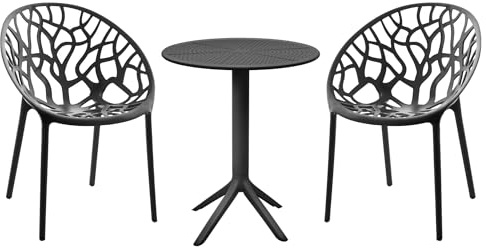 CLP Hoscana Set da Giardino, Tavolo Rotondo Lacota Ø60 cm con 2 sedie Hope impilabili, Resistente alle intemperie e ai Raggi UV, Polipropilene, Colore:Nero