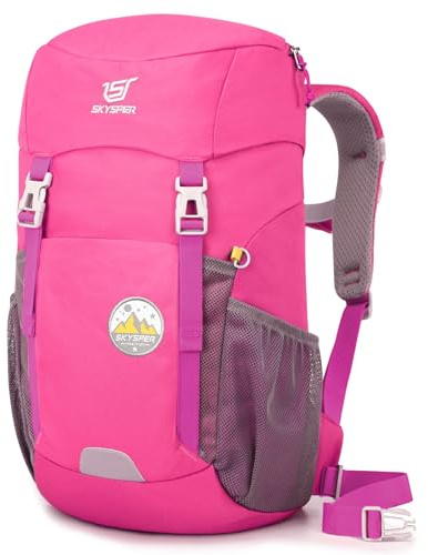 SKYSPER Barnryggsäck, 15 liter, för vandring, för pojkar och flickor, för utflykter, förskola, skola, resor, Rosa, 16 x 25 x 44 cm