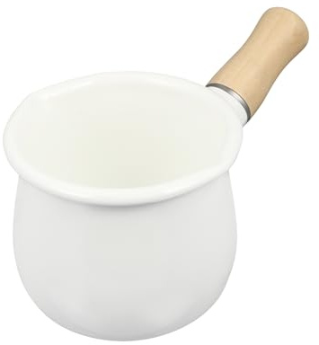 Abaodam Enamel Milk Pot Small Sauce Pan for Noodles Soup and Dessert Japanese Style Kitchen Cookware with Handle Round Pot for Milk and Baby Food 7.48 in