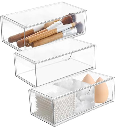 Polegas 3 Stück Make Up Organizer, Acrylic Schubladen Organizer, Kosmetik Organizer Set für Schminktisch, Badezimmer, Schlafzimmer