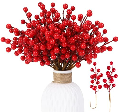 32 Stück Weihnachten Rot Beerenzweige Künstliche Rote Beeren Für Indoor | Stechpalmenbeeren Weihnachtsbeeren Roter Beerenschmuck Für Weihnachten Deko Weihnachtskranz Zubehör Haus