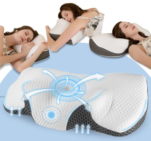 Nackkudde huvudkudde, ortopedisk kudde, nacksmärta av minnesskum-kudde, ergonomisk kudde för optimalt stöd, nackstödskudde för personer som sover på sida, rygg och mage