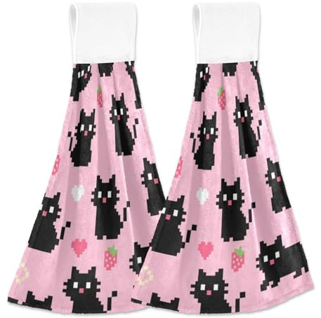 Cute Cartoon Black Pixel Cat microfiber yoga hand towel childs washcloths 2 Pcs toalla de mano