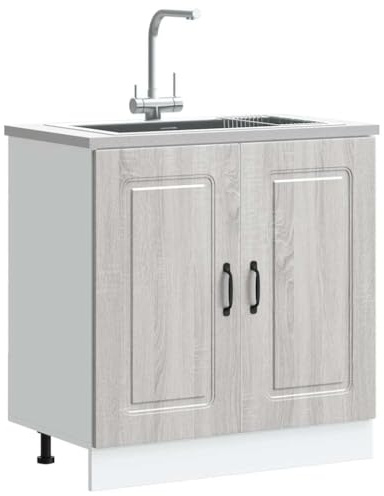 LLEZKBR Gabinetes y almacenamiento, gabinetes de cocina con base para fregadero, color gris Kalmar Sonoma, 80 x 46 x 81,5 cm, madera de ingeniería