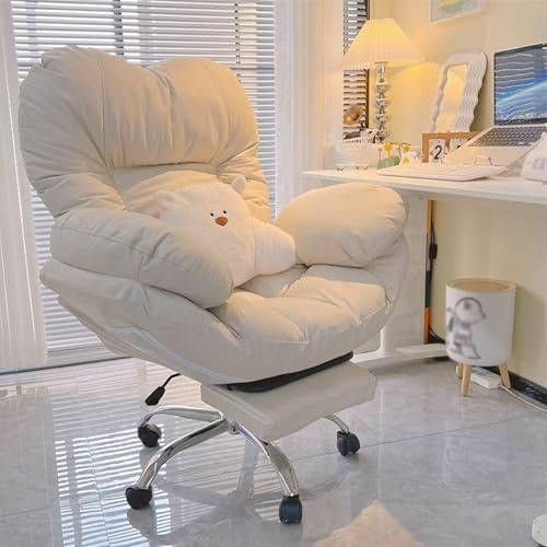 Silla de oficina ajustable grande y alta con soporte lumbar, ruedas giratorias, reposapiés y función reclinable, silla de escritorio ergonómica en color blanco para mayor comodidad y estilo
