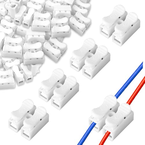80 PCS Electrical Connectors Block,CH2 Quick Spring Wire Connector Blocks,Electrical Wire Connectors Push Fit,Cable Connectors for Electrical Wiring,Quick Terminals Connector Block(White)