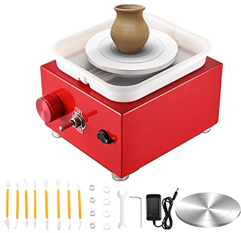 MINENICE Töpferscheibe Elektrisch,Mini Electric Pottery Wheel 6.5/10 cm Turntable,2000 U/min Einstellbare Geschwindigkeit,töpferset für Beginners und Kinder Crafts Casting Gift DIY(Rot)