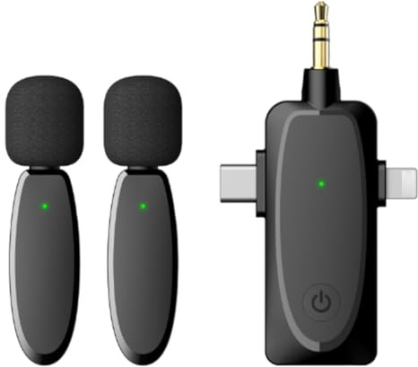 Koolenry Wireless Lavalier Lapel Microphone Set for Cameras, Laptops, Smartphones - Audio Recording Gear