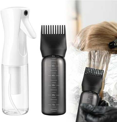 2 Stück Sprühflasche Haare,Haaröl Applikator Set,Hair Oil Applicator,Auftrageflasche Continuous Spray Bottle,Oiling Kopfhaut Flasche,Aplikatorfläschchen für öl Haar,mit Abgestufter Skala Aplikator