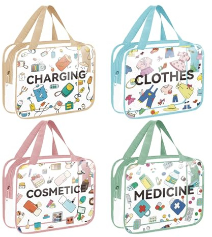 Borsetta Per Trucchi Trasparente Set Da 4 Borsette Impermeabili Con | Borsa Per Trucco Con Scomparti Per Donne E Ragazze, Per Conservare Prodotti Bellezza In Viaggio