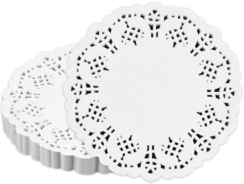 Alaoo 150 Tortendeckchen aus Papi, Tassendeckchen rund, 11.5 cm in weiß | Stücke Rund Papierdeckchen, Spitzenpapier Tortenspitze Papier für Tische, Teller, Kuchen, Desserts und Bastelarbeiten