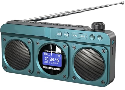 Portable Bluetooth Speaker Mini Radio Boombox with USB/TF/FM Radio Stereo Retro Player Recorder with Clock Alarm and LED Screen Display for Indoor and Outdoor Use