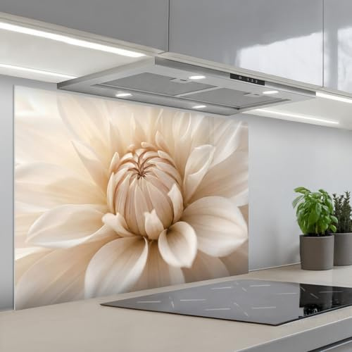 KitchenYeah© Splashback for kitchen 24x35 / 60x90 cm self-adhesive Wall Protector Splash Back Cooker Backsplash Flower - Dahlia - White