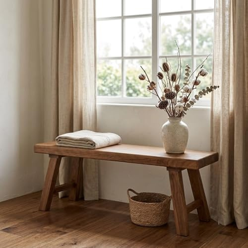 Esszimmerbank aus Massivholz, 50-180cm robuste Holzbank for Küche, Sitzbank for den Eingangsbereich, pflegeleicht(L:140 x W:30 x H:45cm)